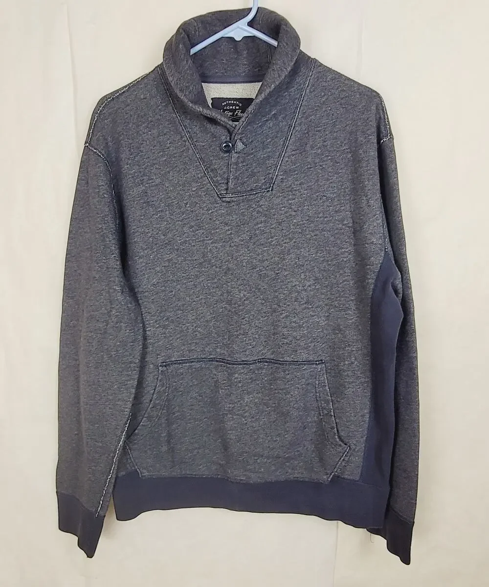 J.Crew Vintage Fleece grey shawl collar sweatshirt size medium Preppy Casual